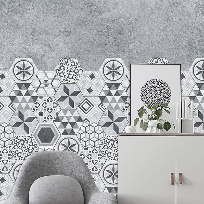 Grey-White Geometric Wallpaper Panels Self-Adhesive Modern Bathroom Wall Decor (10 Pcs)