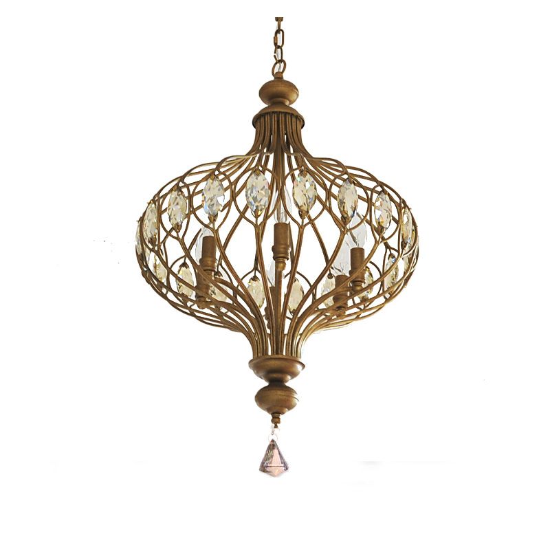 Spherical Ceiling Hanging Lantern Vintage Crystal Gold Chandelier for Hallway