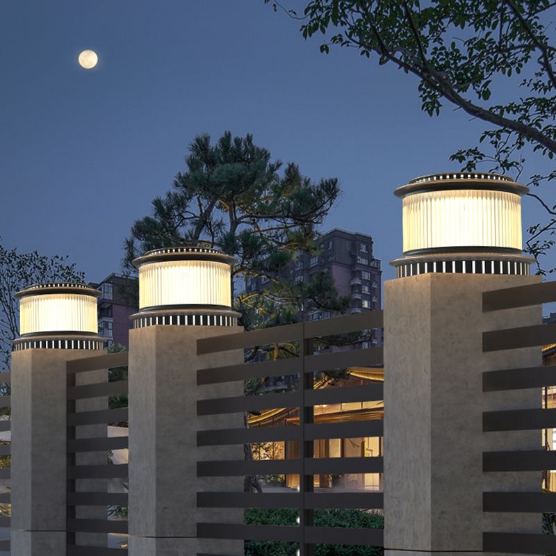 Drum Shape Solar Pillar Lamp Modern Waterproof Outdoor Lights
