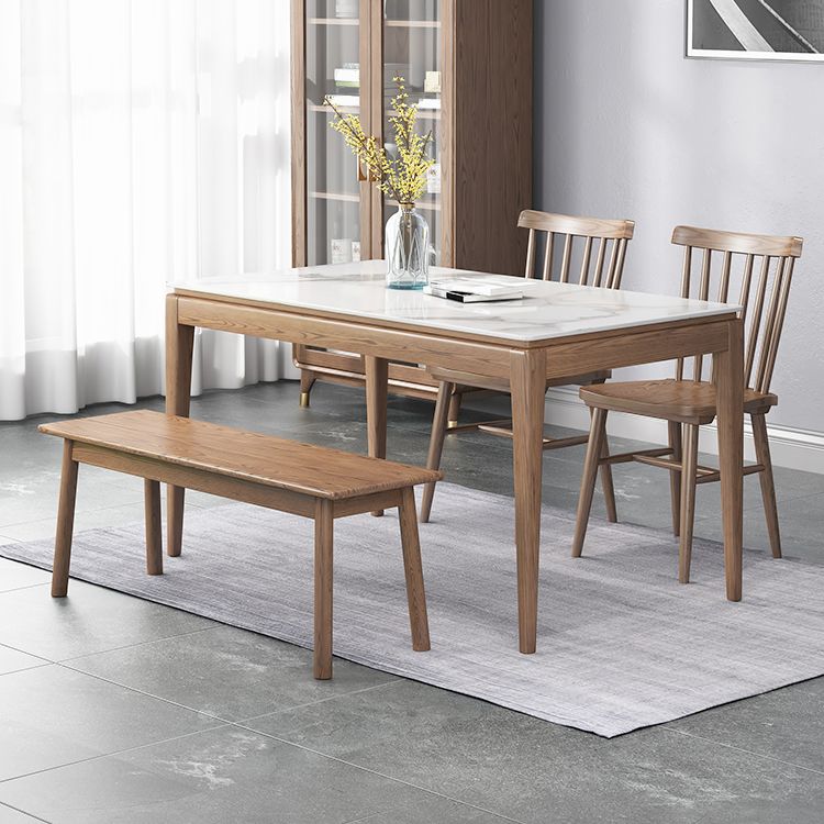 Mesa de comedor moderna rectangular de mediados de siglo Mesa de piedra sinterizada con 4 patas de madera maciza