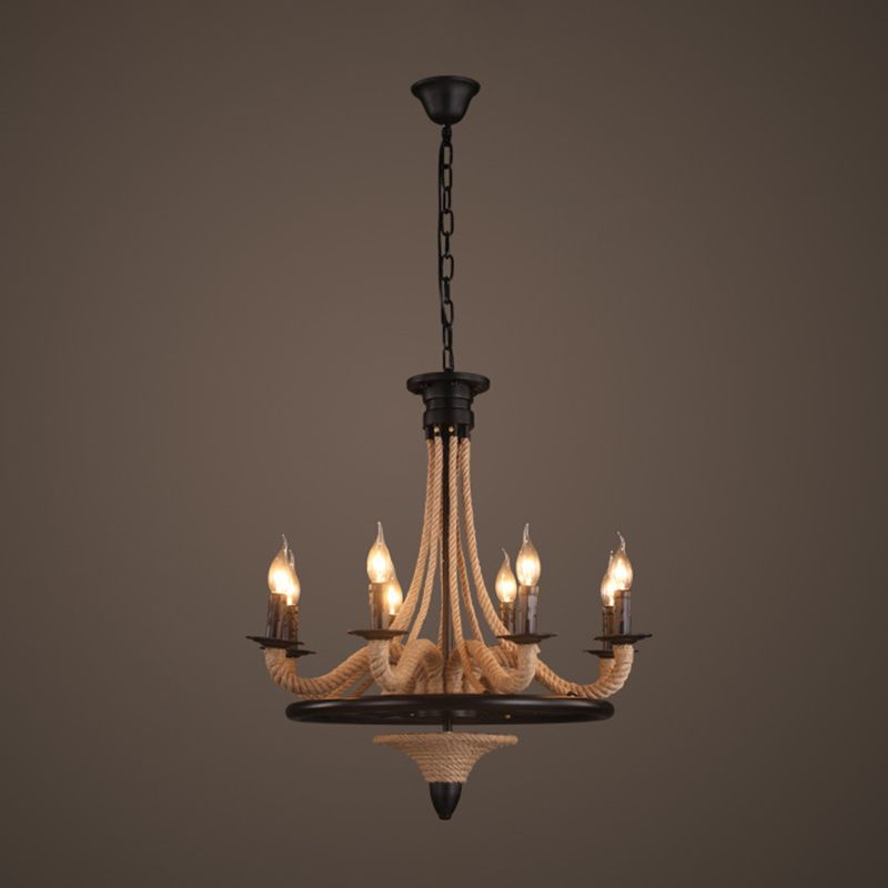 Antique Wrapped Hanging Lamp Hemp Rope Restaurant Island Chandelier Light in Black