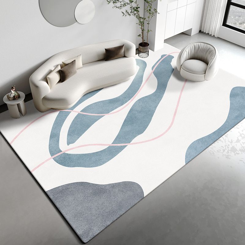 Tapis de bloc de couleur blanc Polyester tapis lavable moderne pour décoration de maison