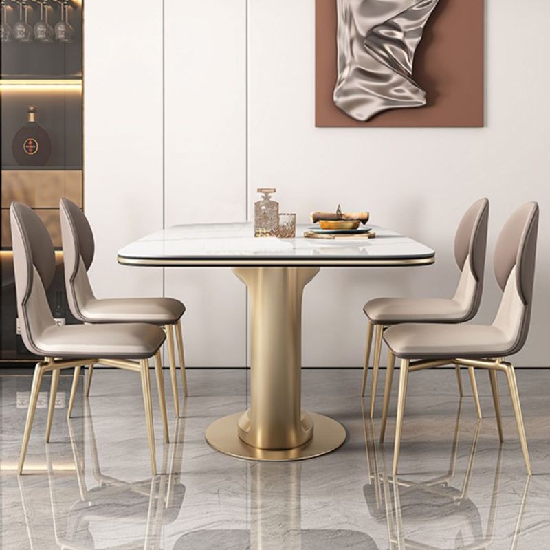 Glossy White Stone Dining Table Set for Home 1/5 Pieces Modern Dinette Set