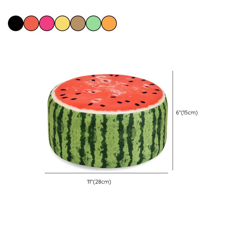 Round Pouf Upholstered Scratch Resistant Contemporary Fruit Printed Fabric Footstool