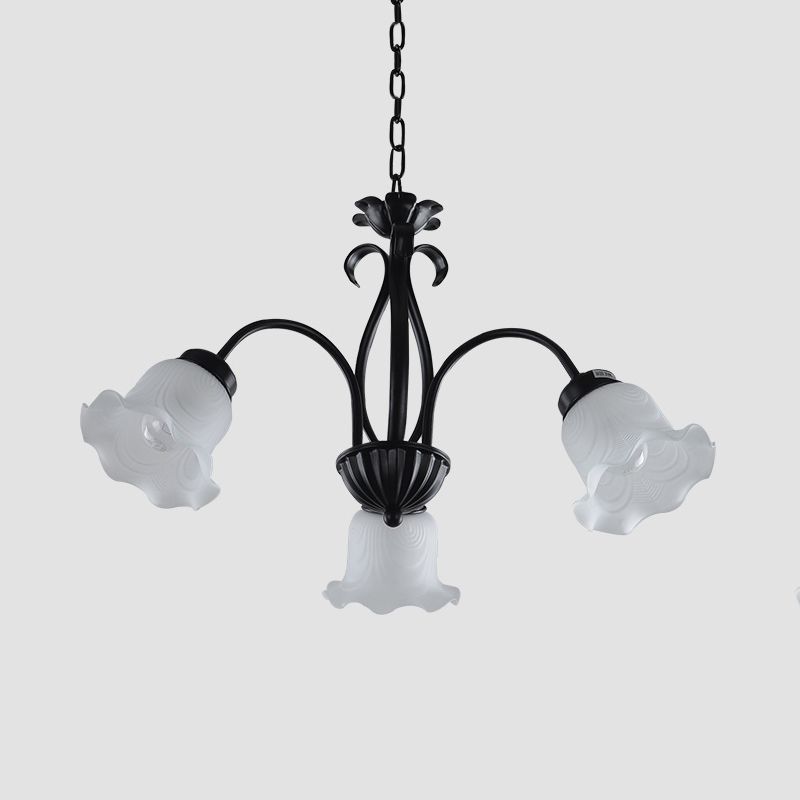 Lampada del lampadario floreale country 5/6/8 teste in vetro glassato lampada a sospensione in nero con braccio attorcigliato