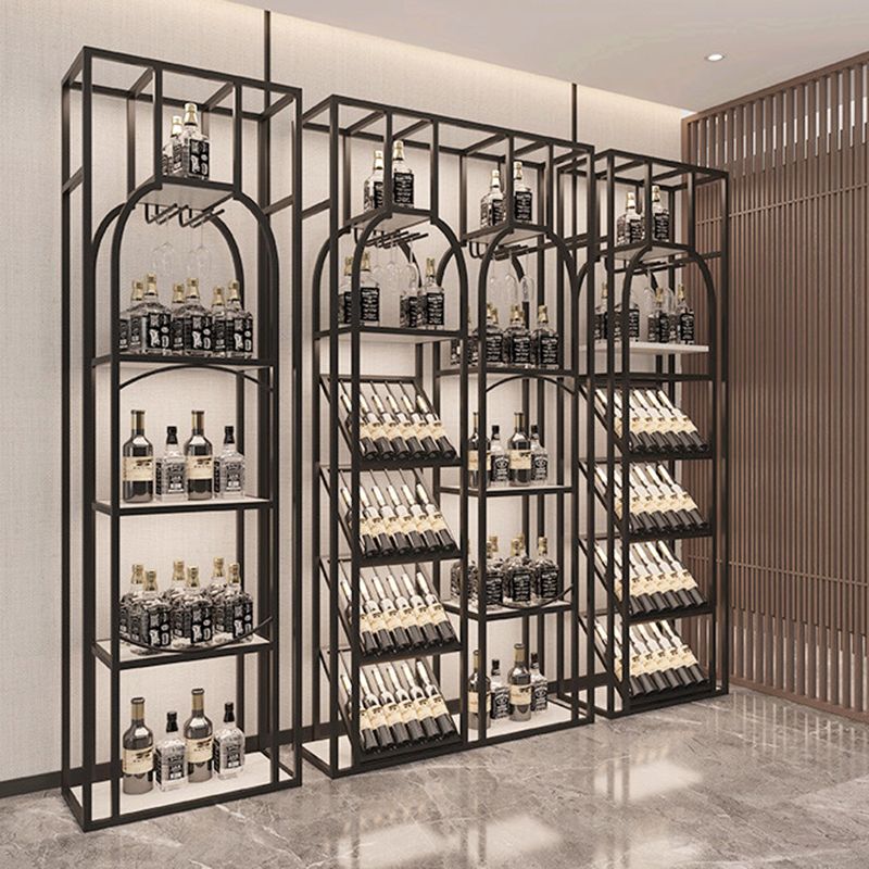 Metal Floor Wine Bottle & Glass Rack Industrial Wine Rack with Shelf