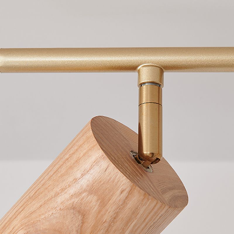 Modernism Ceiling Track Light Wood and Iron Multi - Head Ceiling Semi Flush