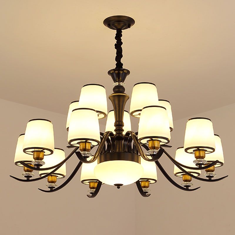 Lámpara de la sala de estar del tambor de la sala de estar Kit de lámpara colgante de vidrio ópalo en negro