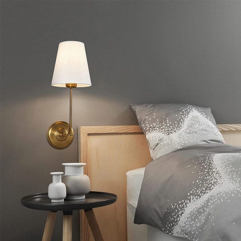 Modern Brass/Black Bathroom Vanity Light Metal Bath Bar with Fabric Shade