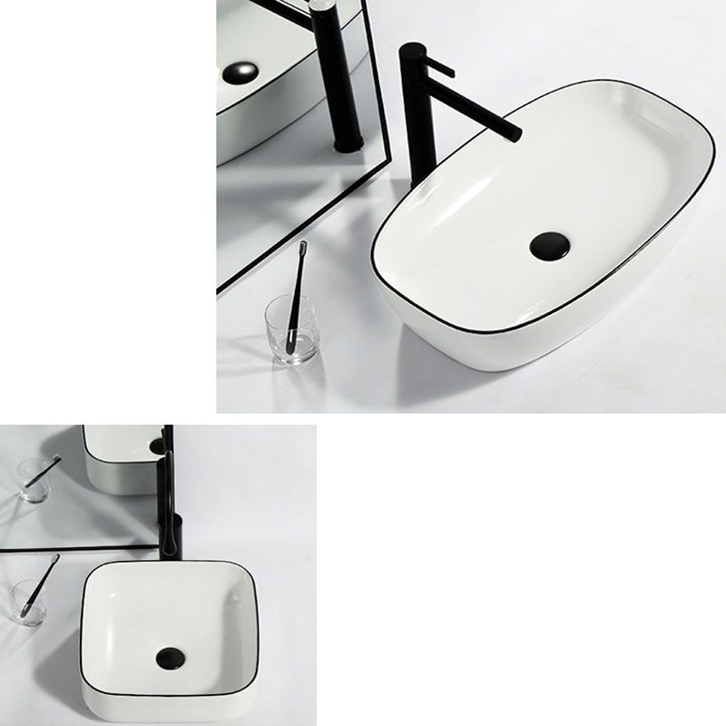Modern Bathroom Sink Pop-Up Drain Rectangular Trough Sink without Faucet