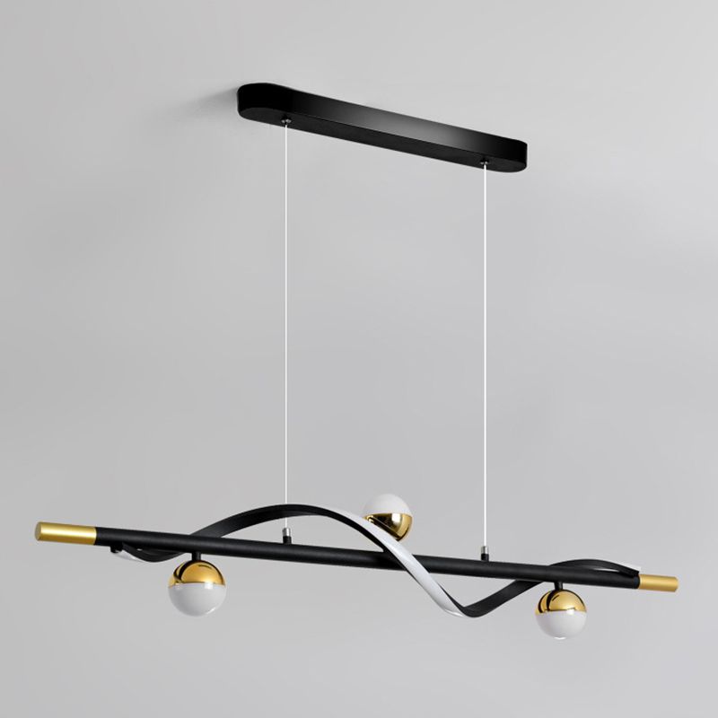Modern Style Linear Shape Island Lights Glass 3/4 Lights Pendant Light in Black