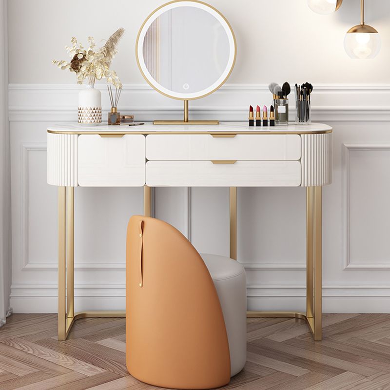 Slate Top Dressing Table Stool Set Glam Makeup Vanity Desk with Drawers