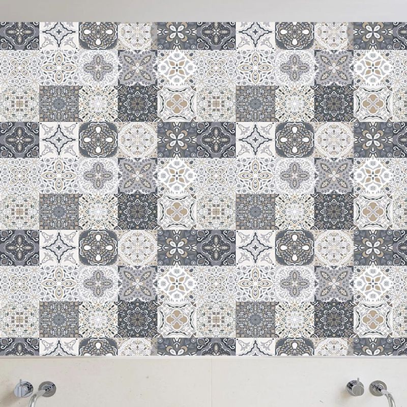 Boho Seamless Pattern Wallpaper Panel Grey Geometric Wall Art for Bathroom, Easy to Remove