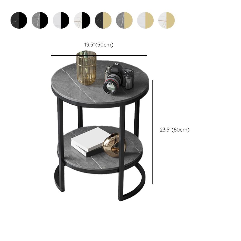 Metal Frame Side End Table Round Stone Top Side Table with Shelf