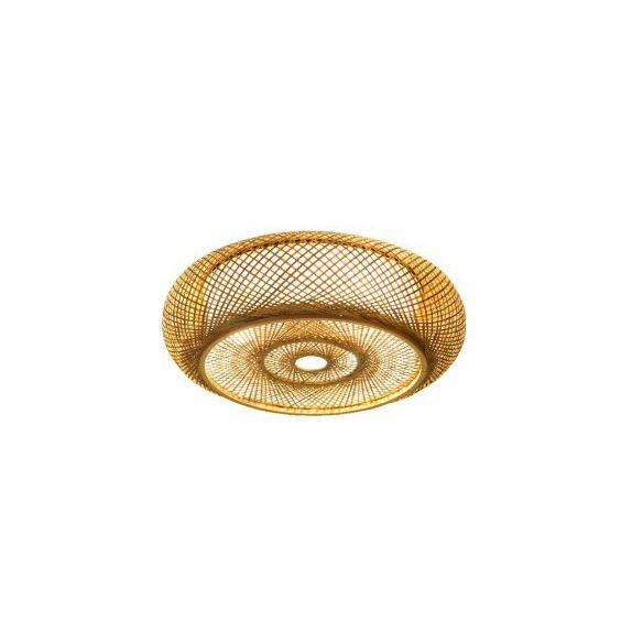 Lámpara de techo de 3 luces con forma de tambor de estilo creativo asiático, montaje empotrado de arte tejido de bambú para pasillo