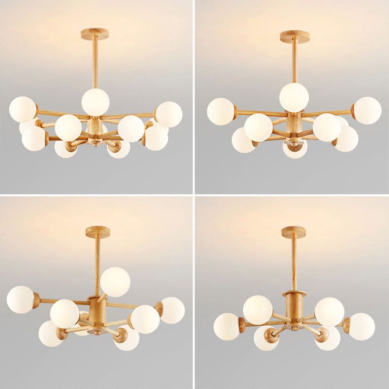 Contemporary Globe Pendant Light Fixture Wood Hanging Pendant Light for Living Room