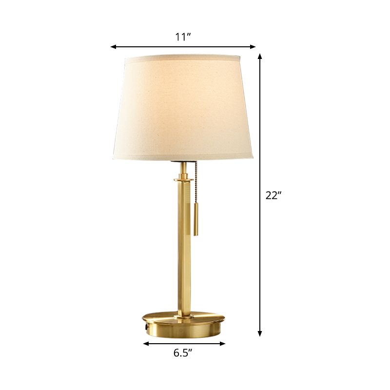 Barrel Fabric Table Light Modernist 1 Head White Nightstand Lamp with Pull Chain