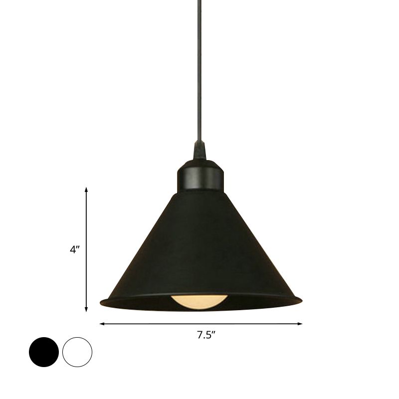 1 Leichte Kegelanhängerlampe Einfacher Stil Schwarz/Weiß -Metall Deckenhänge Licht mit einstellbarem Kabel