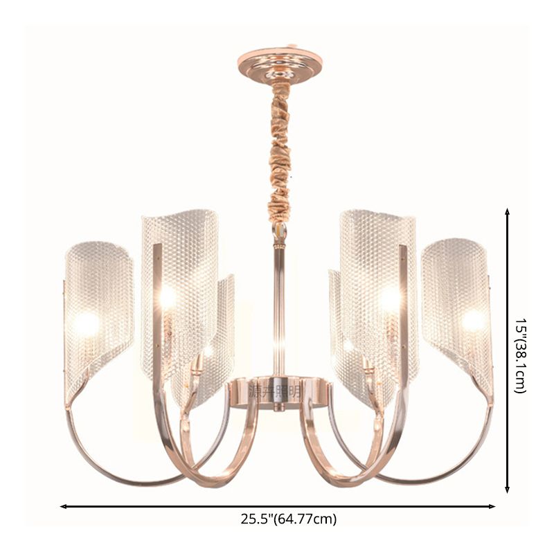 Araña de araña de estilo posmoderno de oro rosa con textura de diamante de brazo de ángulo ajuste de iluminación de sombra acrílica para sala de estar