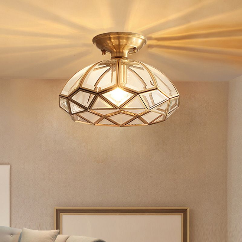Colonial Style Ceiling Light Glass Shade Metal Semi Flush Mount Light for Living Room