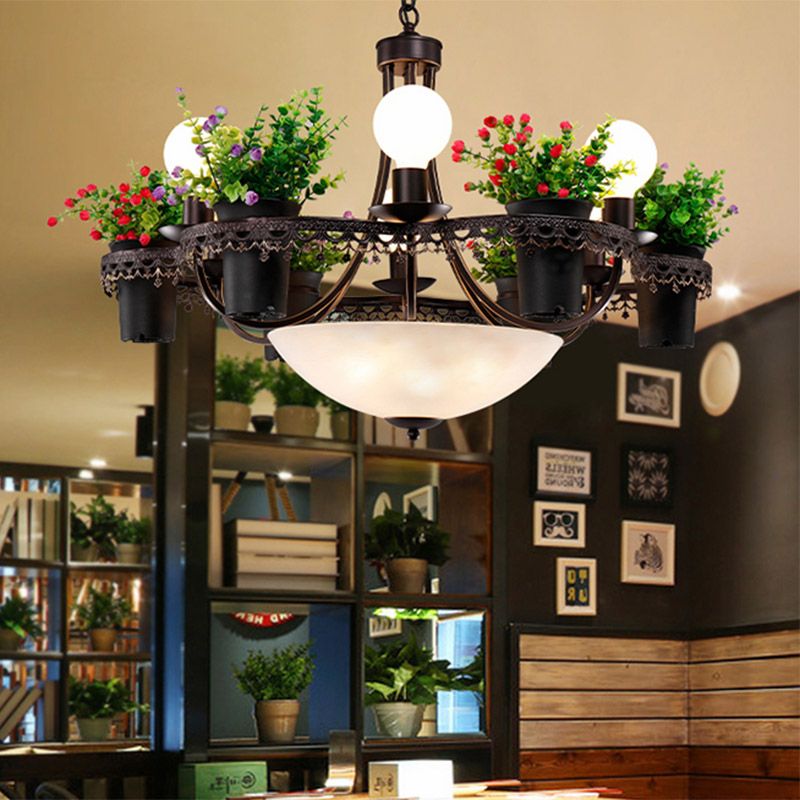 9 luces Bombilla desnuda Candelier Industrial Black Metal Led Flower Light para restaurante