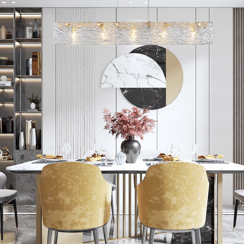 Rectangle Glass Island Lighting Fixture Simplicity Clear Island Chandelier Light