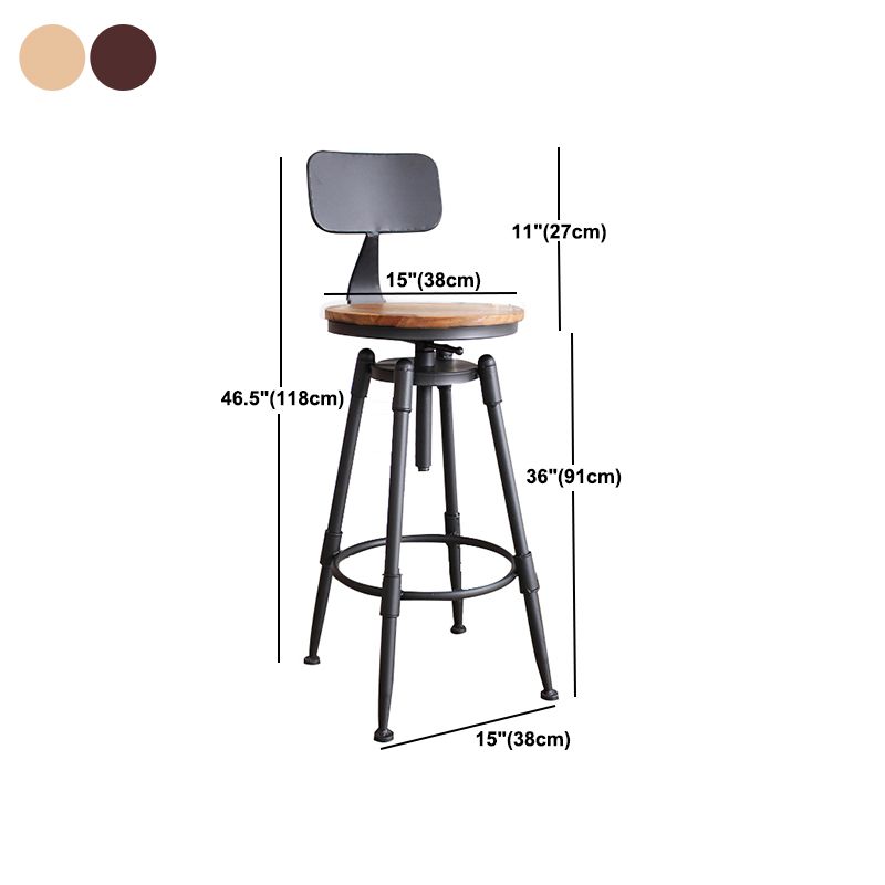 Industrial Metal Barstool Low Back Faux Leather Cushion Footrest Stool with 4 Legs