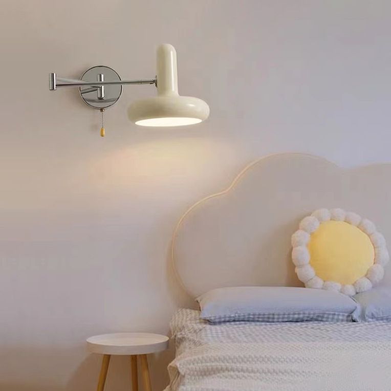 Postmodern Beige Wall Light Fixture with Metallic Shade for Sitting Room