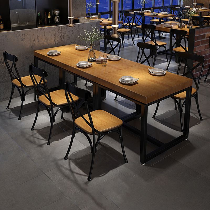 Solid Wood Dining Table Industrial Square Dining Table with Black Frame