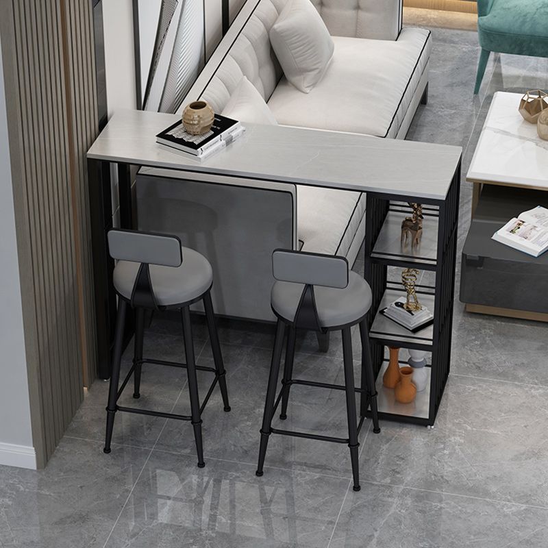 Modern 1/3 Pieces Bar Table Set Rectangle Stone Counter Table with Stools for Living Room