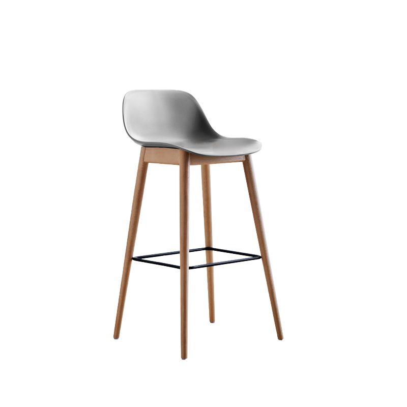 Scandinavian Low Back Armless Bar Stool Beech Solid Wood and Plastic Bar Stool