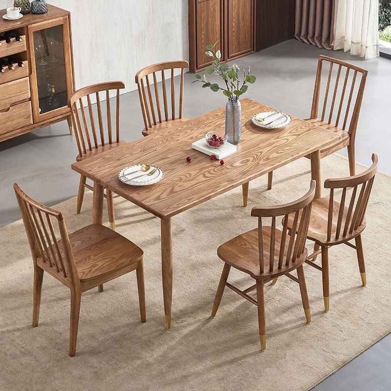 Contemporary 1/2/5/7 Pieces Furniture Rectangle Solid Wood Dining Set in Brown