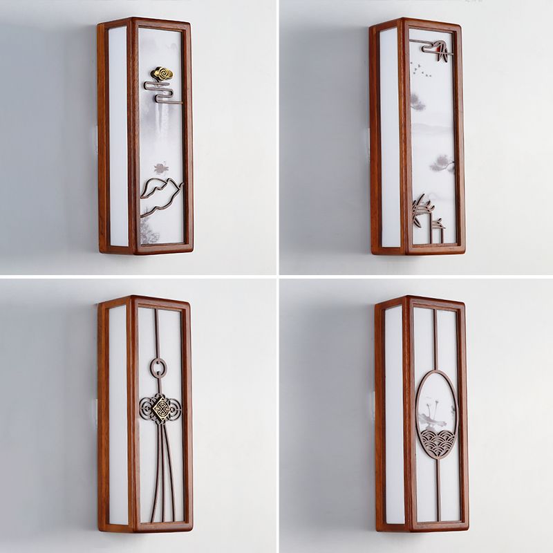 Modern Style Rectangular Shape Wall Sconce Wood 1 Light Sconces for Living Room