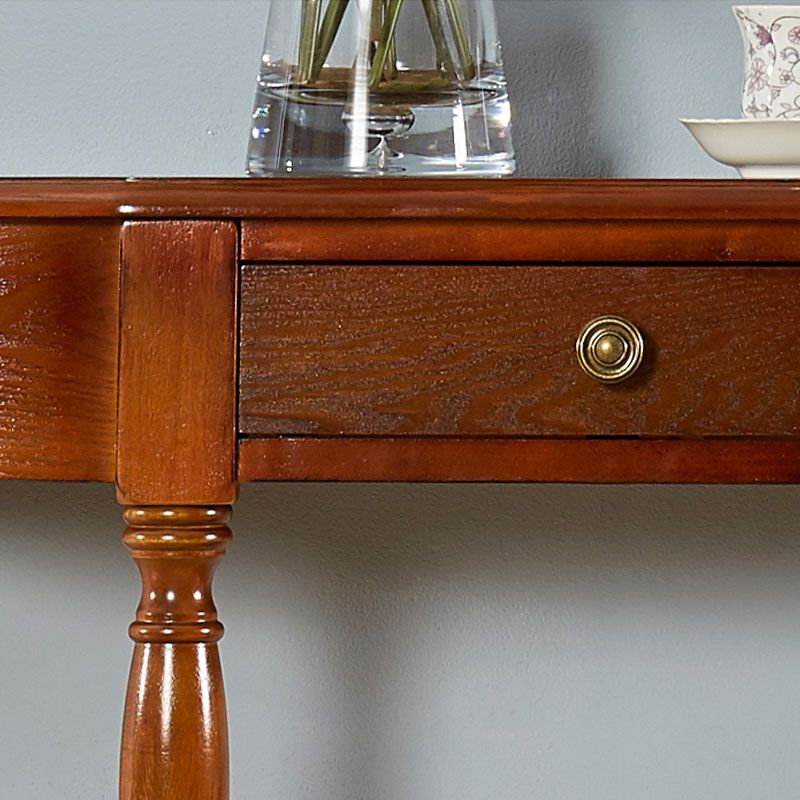 Rubbered Wood Half Moon Console Table Mid-Century Modern Accent Table for Hall