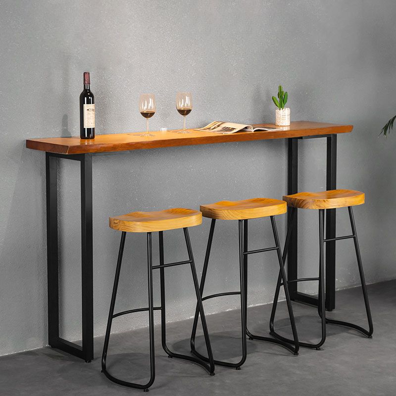 Industrial Rectangle Solid Wood Bar Table Set 1/4 Pieces Counter Table with High Stools