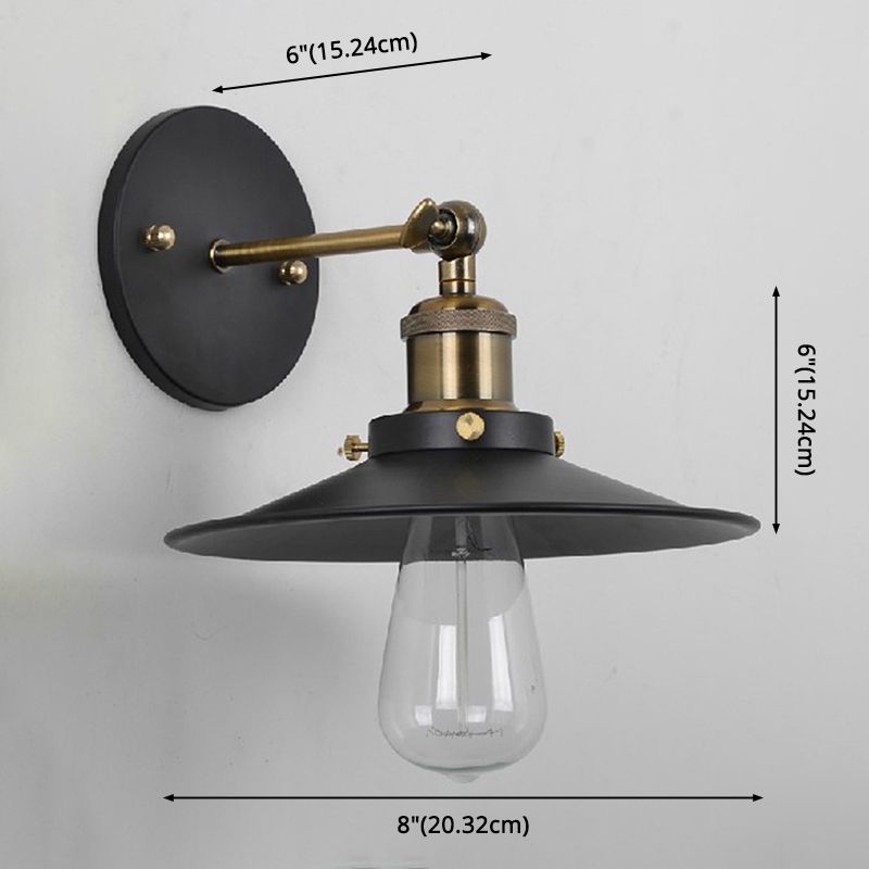 Vintage Industrial Style Sconce Single Light with Shallow Round Flared Metal Shade Wall Lamp for Bar