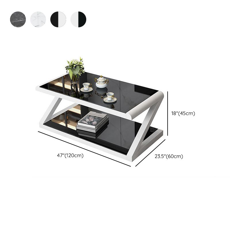 Metal Sled Coffee Table Contemporary Glass Top with Storage Shelf