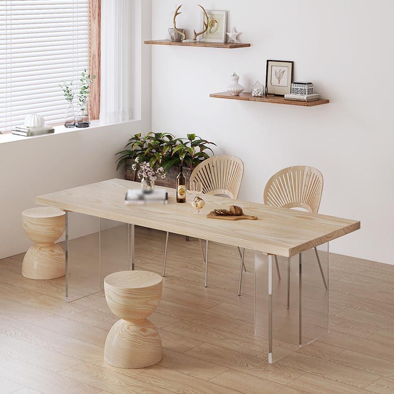 Acrylic Double Pedestal Dining Table Modern Rectangle Dining Room Table with Wood Top