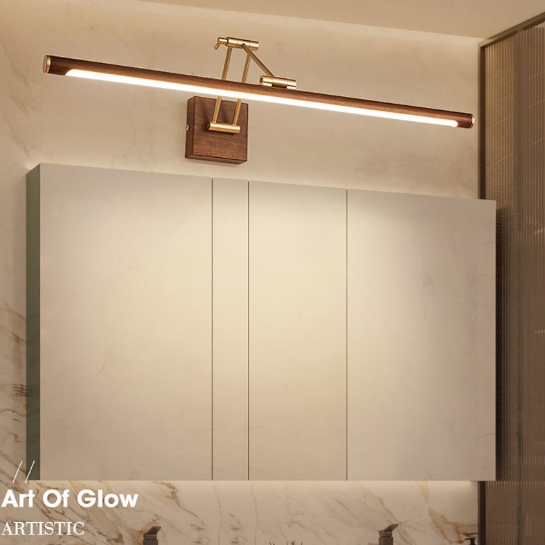 Walnut Wood Finish Linear Vanity Lighting Minimalist Metal LED Wall Light with Adjustable Arm