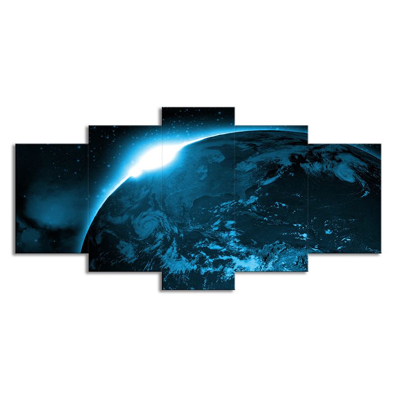 Cosmos the Earth Canvas Art Multi-Piece Sci-Fi Dining Room Wall Decor in Dark Blue