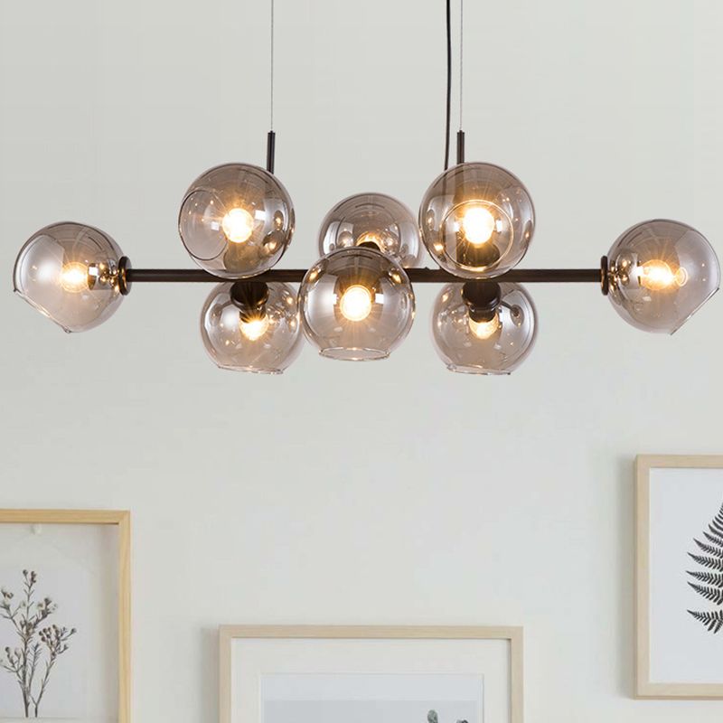 Moderne metalen eiland verlichtingsarmaturen 8-head restaurant Hangende lampen met Globe Glass Shade