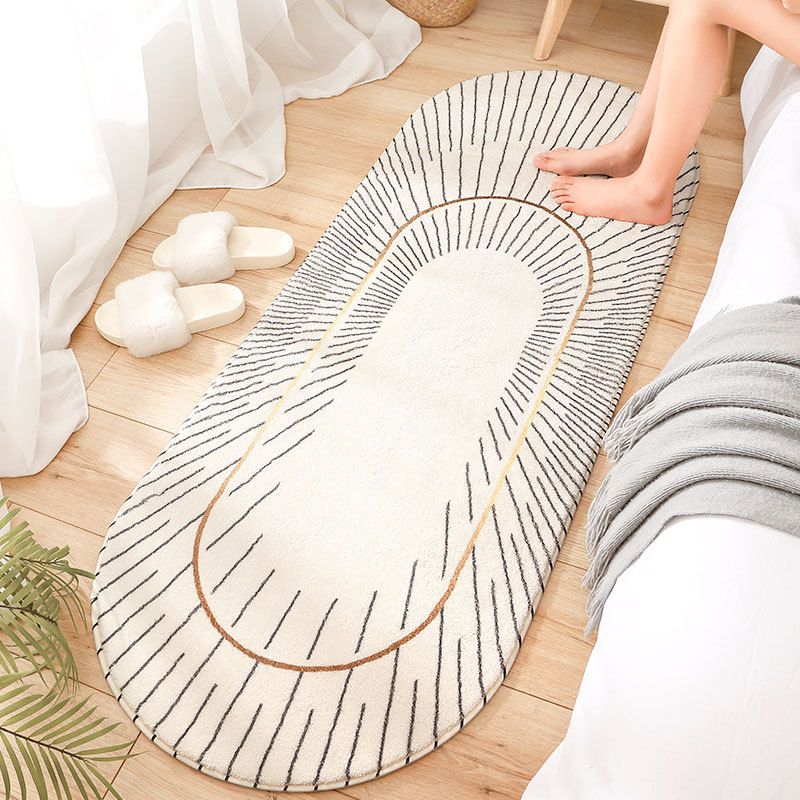 Simplicity Striped Pattern Rug Oval Polyester Carpet Pet Friendly Area Rug for Bedroom