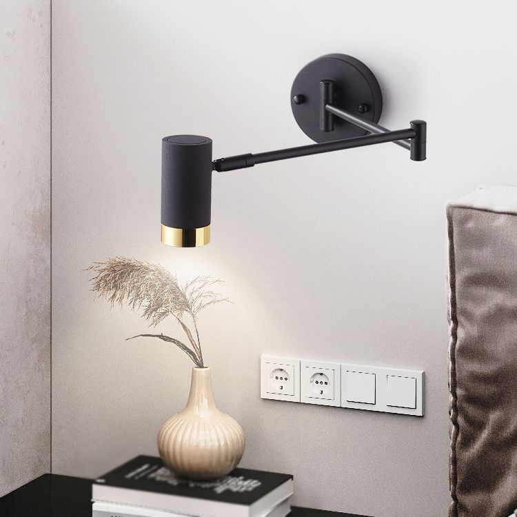 Modern Artistic Adjustable Wall Lamp Lacquered Iron Cylindrical Wall Light with Aluminium Shade