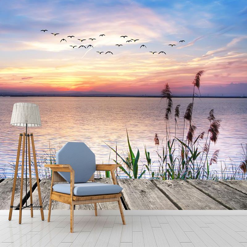 Moisture-Resistant Lake and Sky Mural Full Size Nordic Wall Covering for Home Decoration