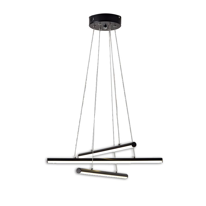 LED Dining Room Chandelier with Linear Acrylic Shade Modern Black/Gold Hanging Light Fixture in Warm/White Light