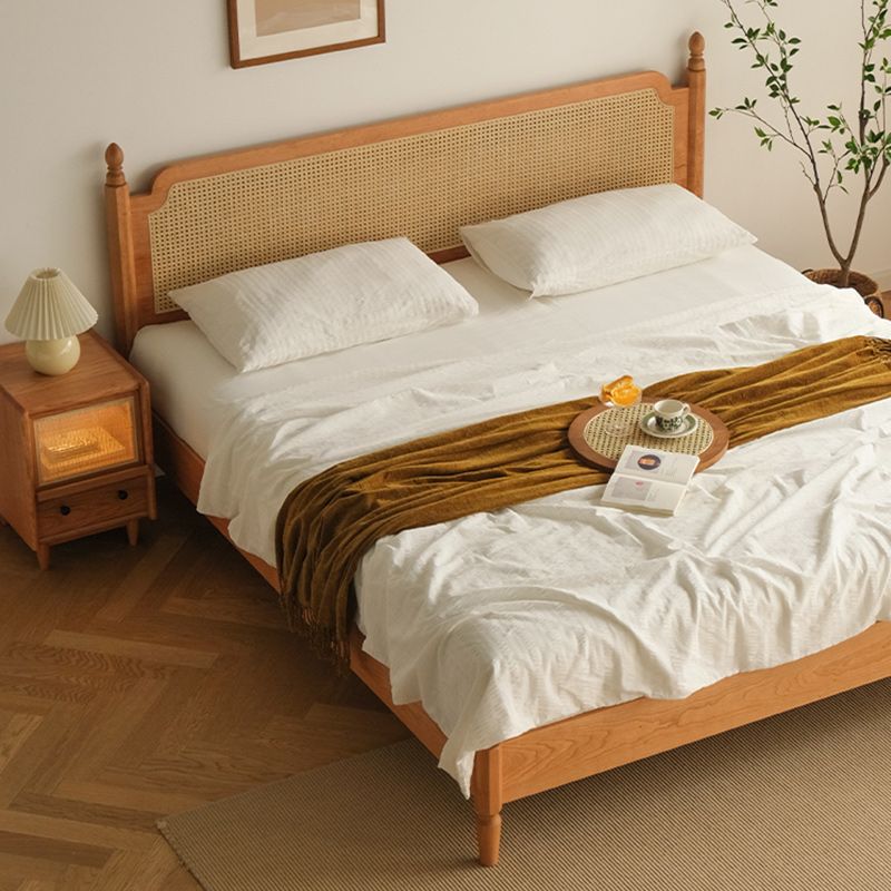 Contemporary Standard Bed Cherry Solid Color Bed Frame With Custom Gold Legs