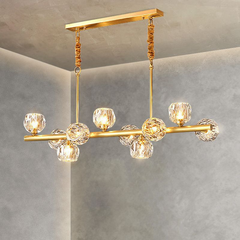 Ball Shape Crystal Island Pendants Modern Style Multi Lights Island Pendant Lights in Gold