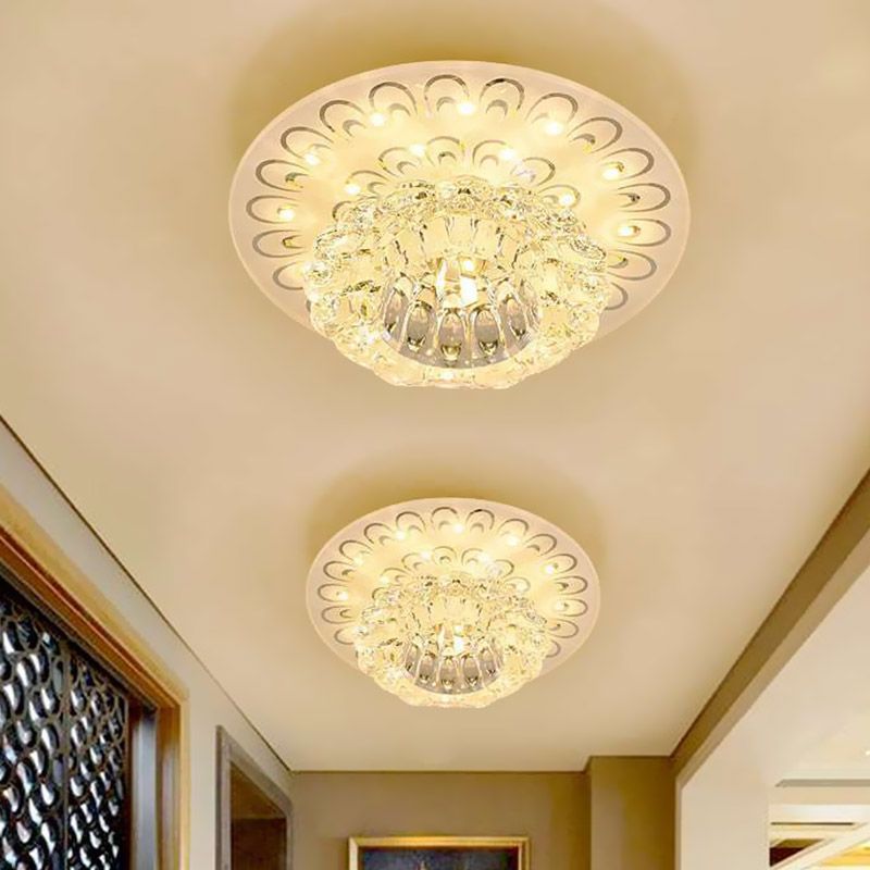 LED Flush Mount Light Modernist Peacock Tail Clear Faceted Crystal Lighting Fixture in Warm/White Light