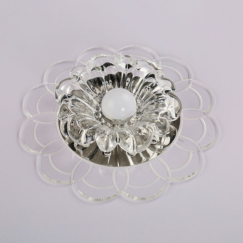 Clear Crystal Flower Ceiling Lighting Modern LED Flush Mount Fixture in Silver for Doorway, Warm/Multi Color Light