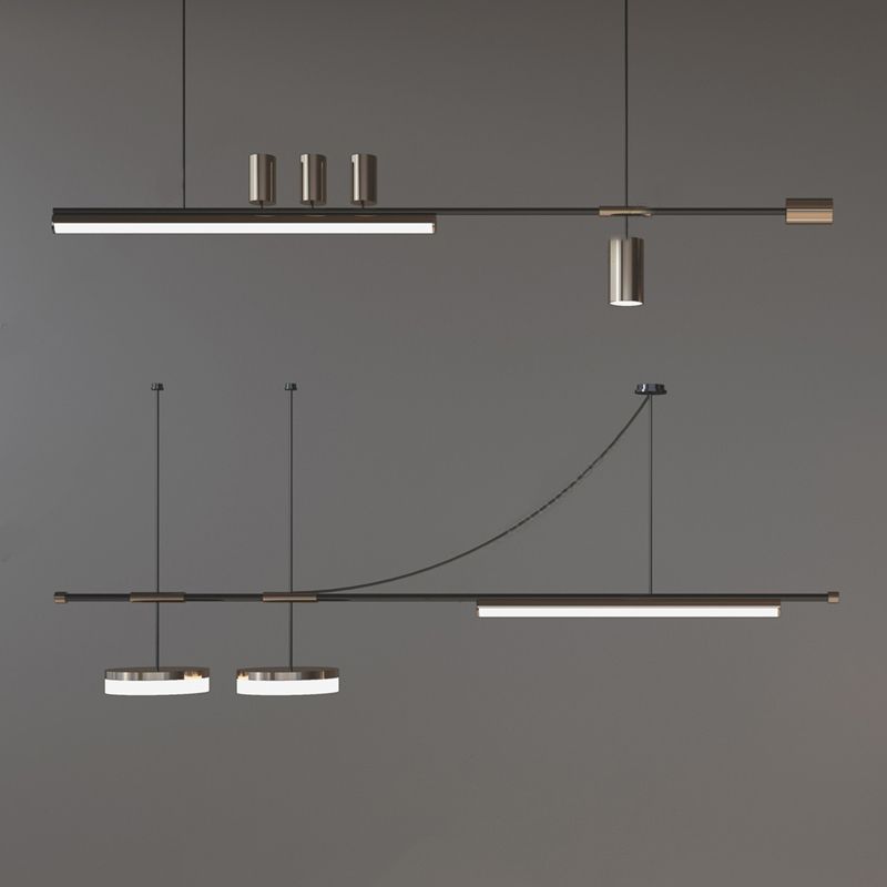 Post Modern Kitchen Island Fixture LED Metal Ceiling Pendant in Black & Gold Finish